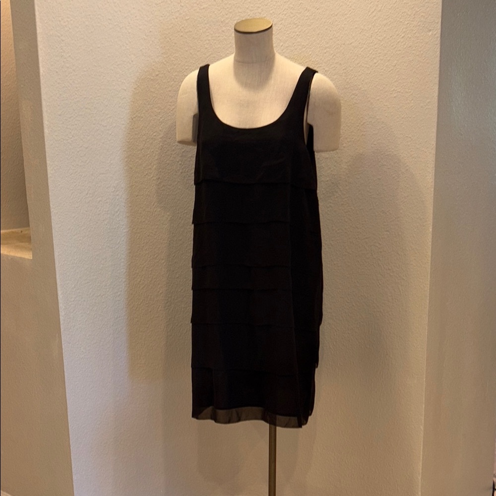 Eileen Fisher Black Silk A line Sleeveless Dress